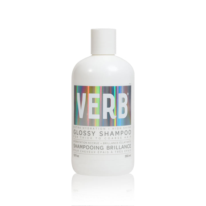 VERB front packaging showing glossy shampoo bottle and clean design benefit shine