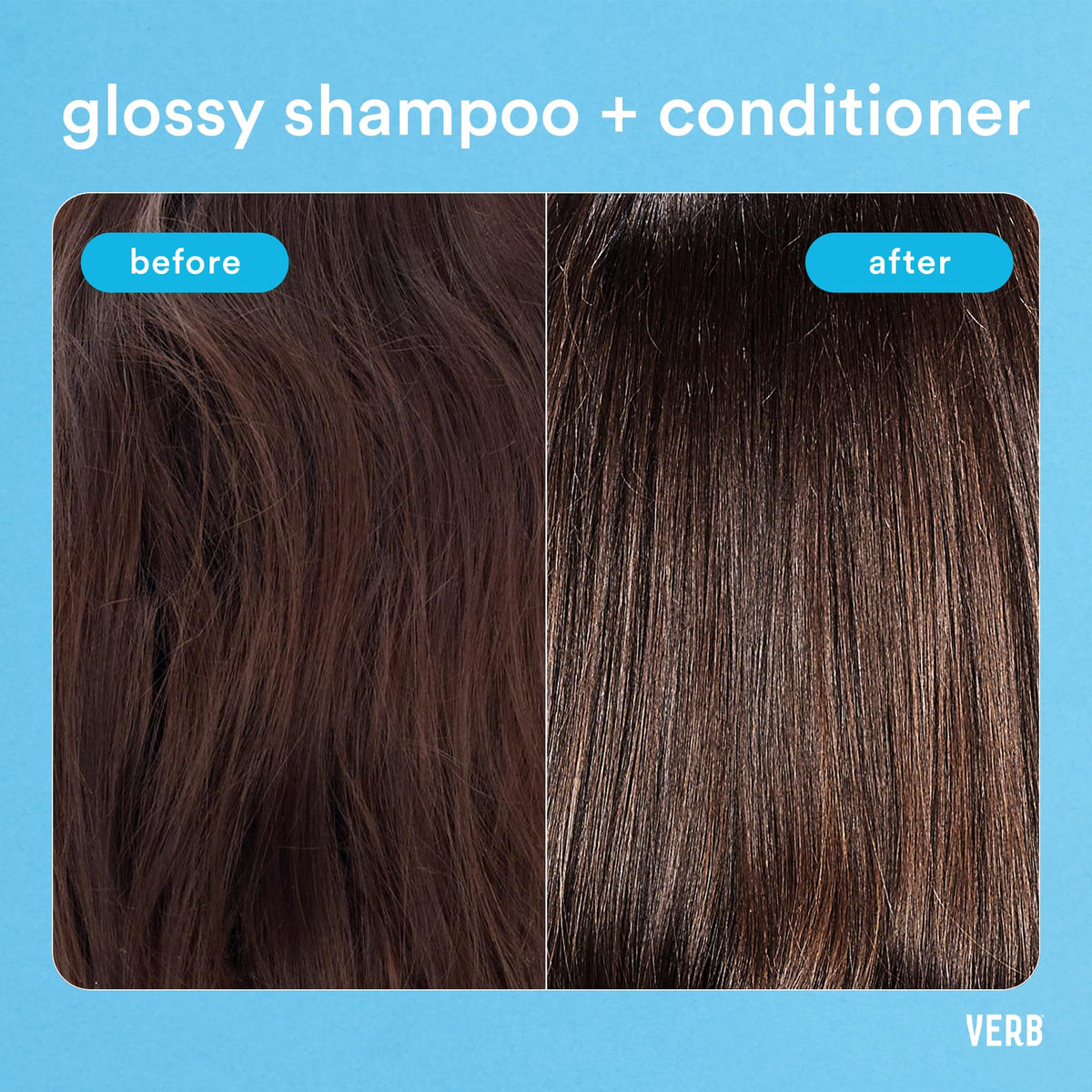 VERB finished hair with glossy shine in lifestyle setting showing visible smoothness benefit