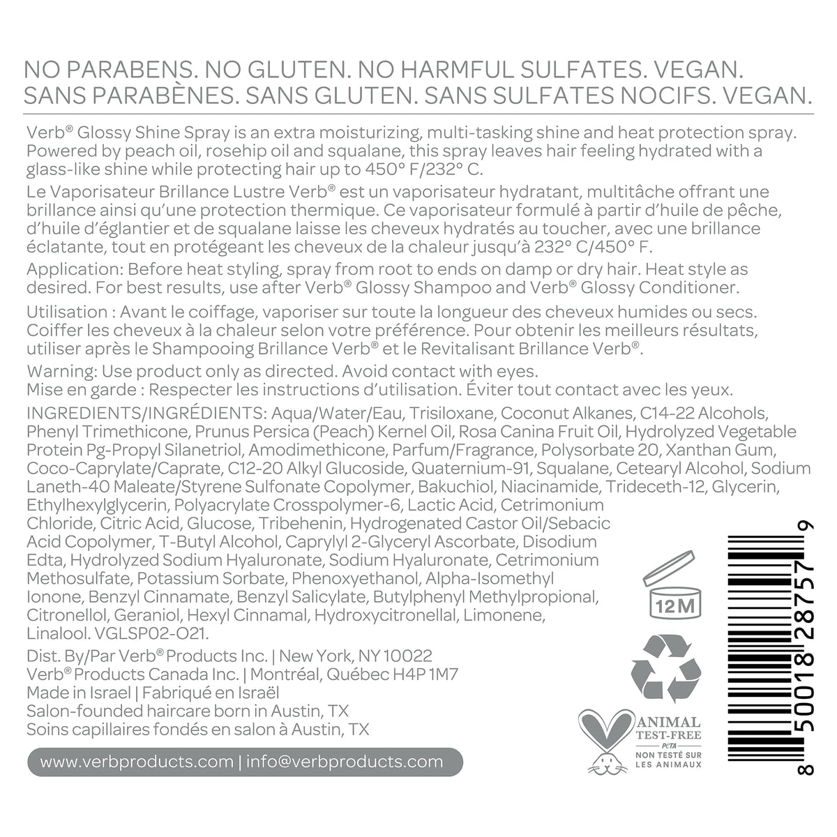 VERB label close-up listing vegan, paraben-free, sulfate-free benefits