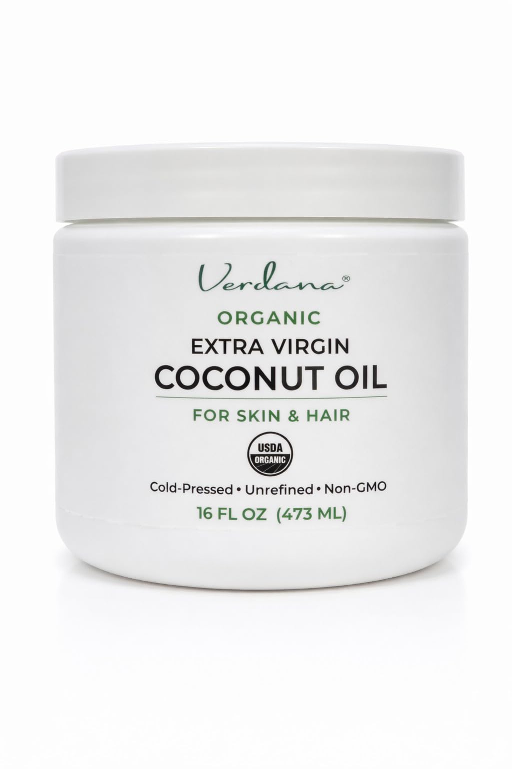 Verdana front jar 16 fl oz showing clean organic packaging and volume