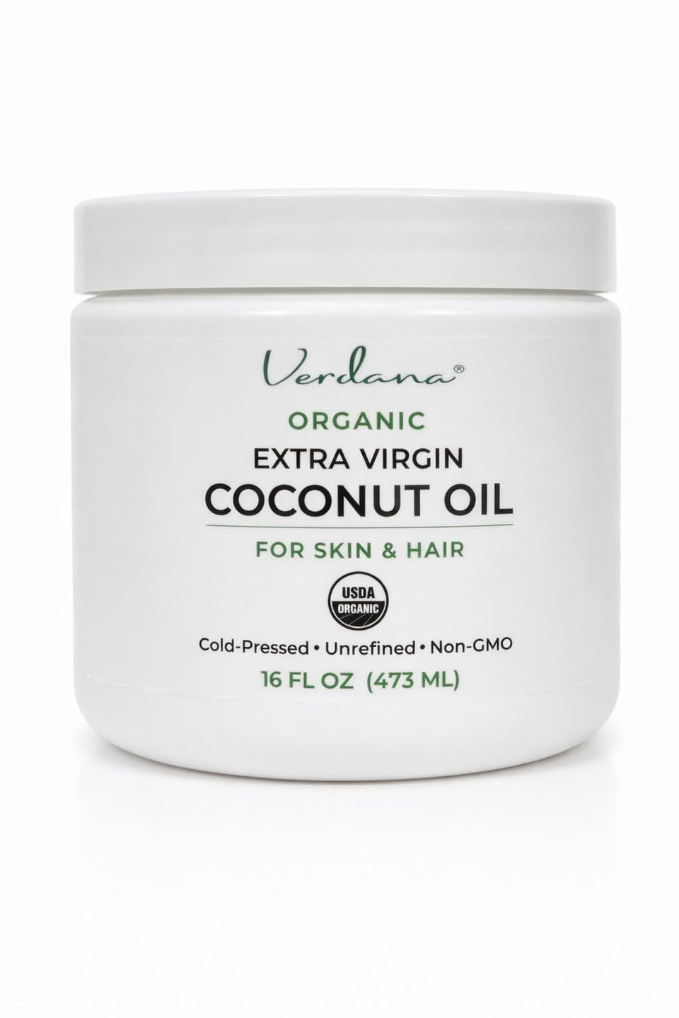 Verdana front jar 16 fl oz showing clean organic packaging and volume