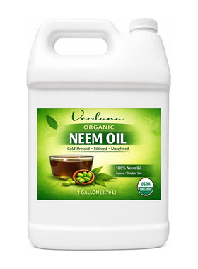 Verdana neem oil front jug showing size and organic label benefits
