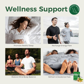 VERDORA pads applied on feet in bed illustrating comfortable overnight use