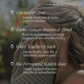 Verli in bathroom routine setting displaying calm, hydrated skin result