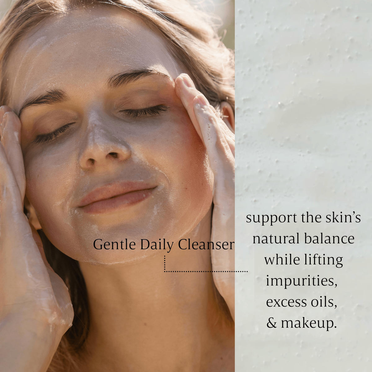 Verli cleanser in hand being applied, showing effective gentle cleansing