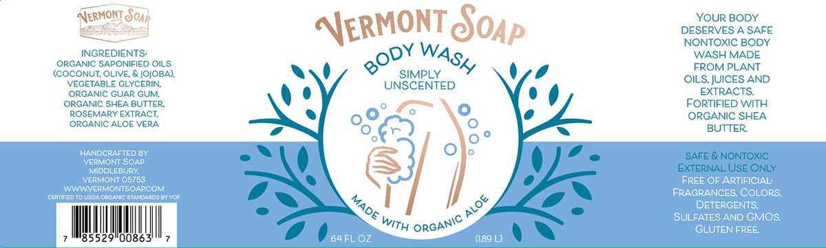 VERMONT SOAP label USDA audited closeup signaling organic, traceable sourcing