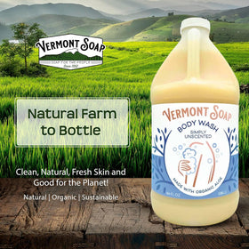 VERMONT SOAP bottle in hand size comparison demonstrates large 64oz value