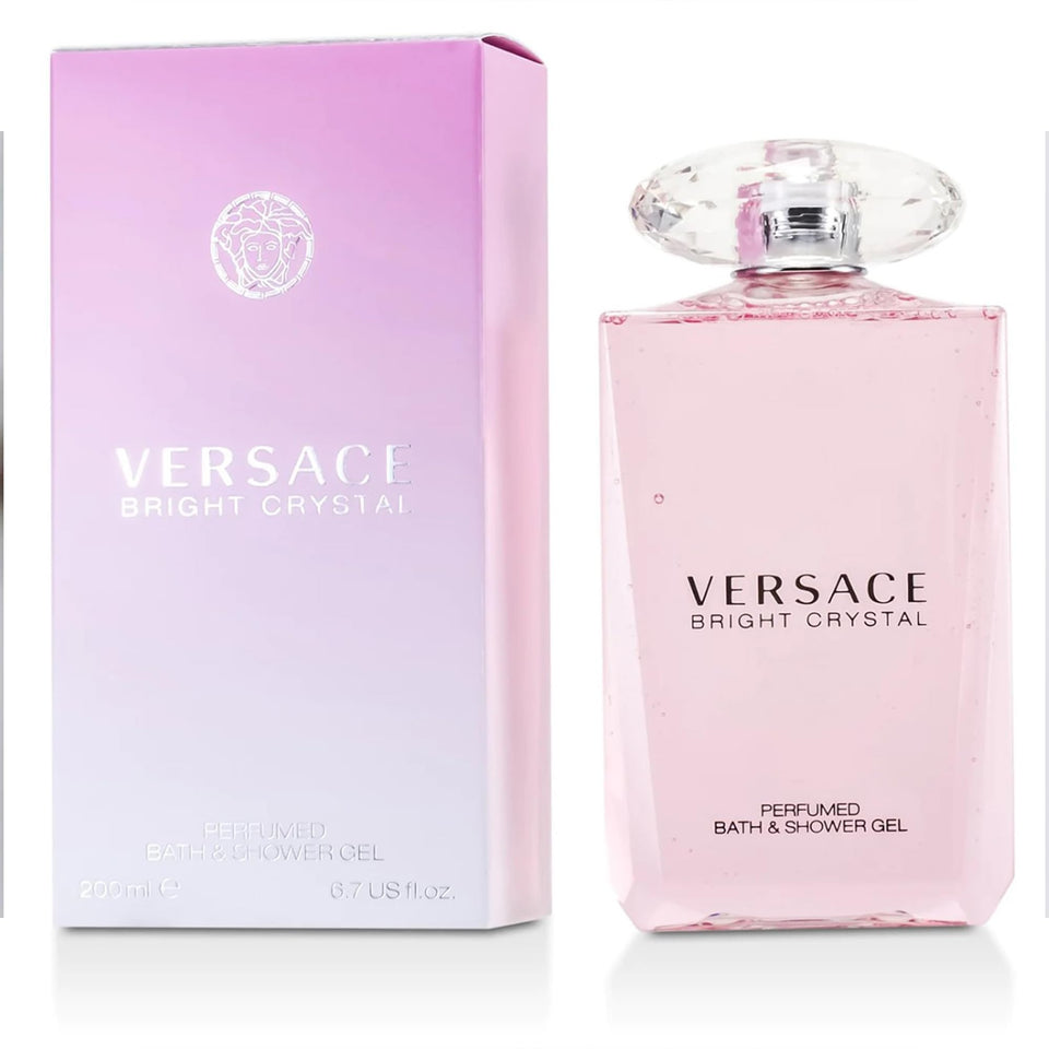 Versace Bright Crystal front packaging showing the elegant bottle and fragrance benefit