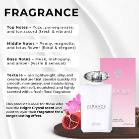 Versace Bright Crystal next to everyday items for scale, clear 6.7 oz size reference