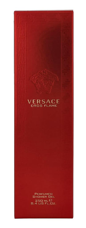 Versace Eros Flame shower gel in use on loofah, refreshing post-workout scent