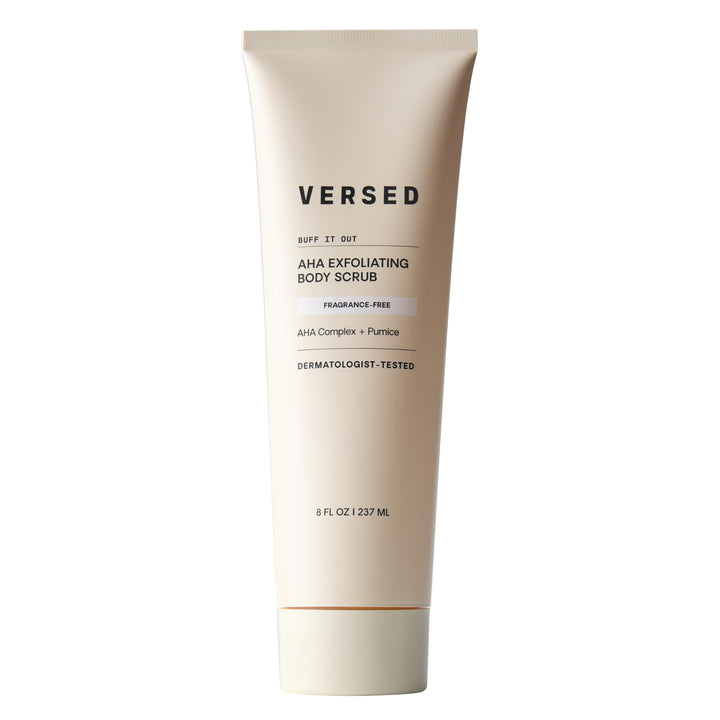 Versed jar front view showing product and benefits for smoother skin