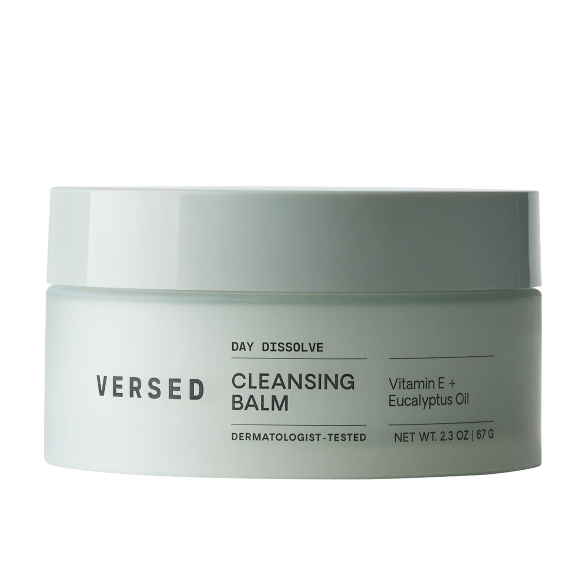 Versed jar front view showing product label and clean design benefit