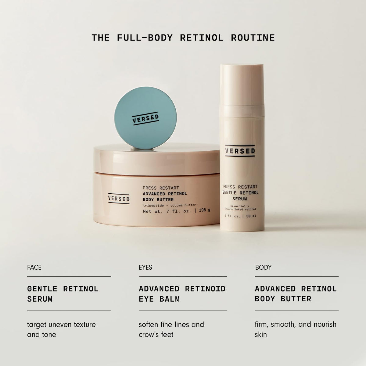 Versed ingredients shot highlighting tucuma and cocoa butters nourishing