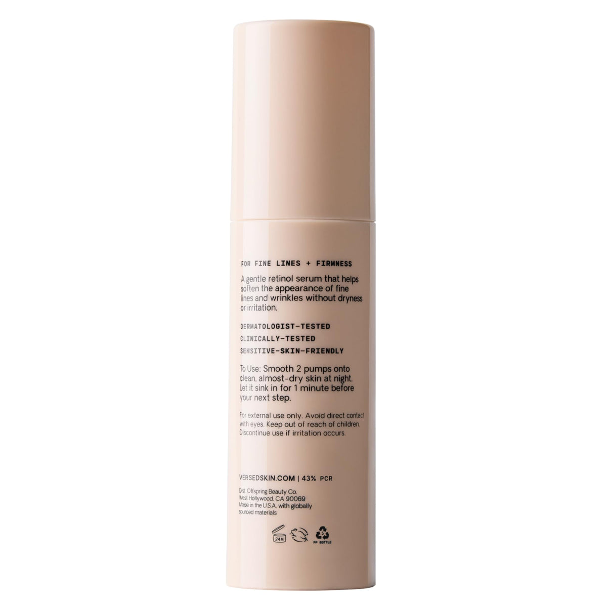 Versed product with botanical leaf emphasizing bakuchiol and clean formula