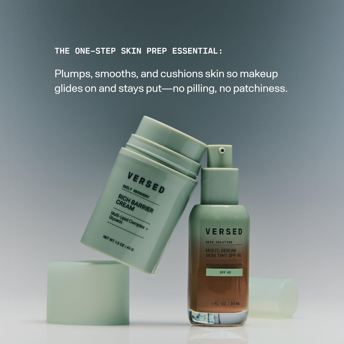 Versed applying cream on hand demonstrating quick absorption and softness