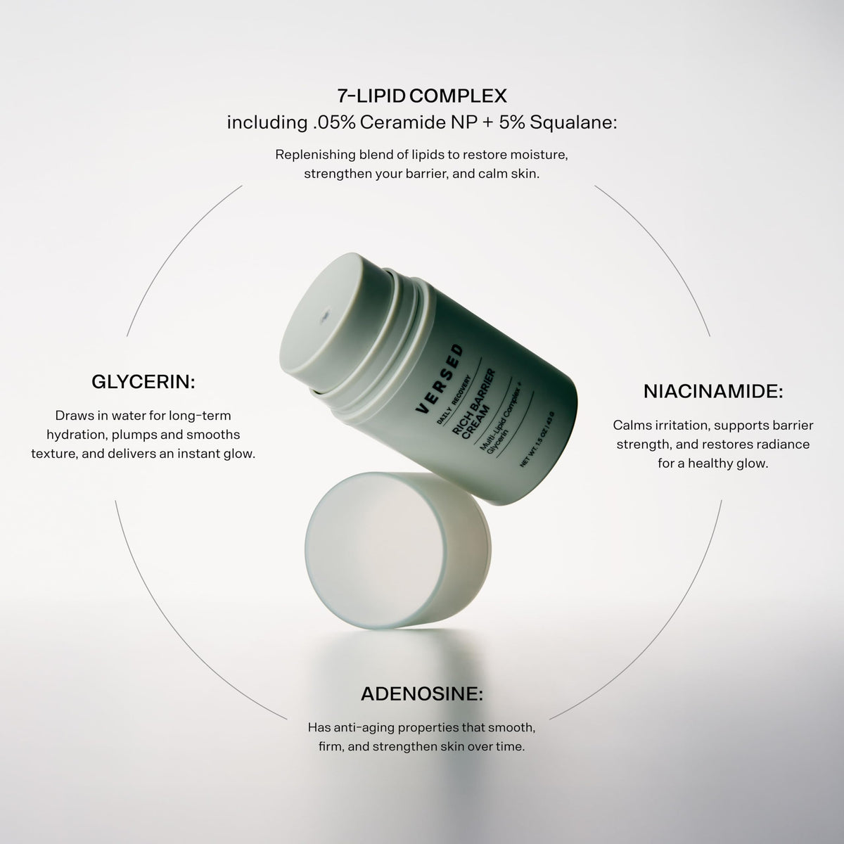 Versed open jar top view revealing smooth fast-absorbing formula