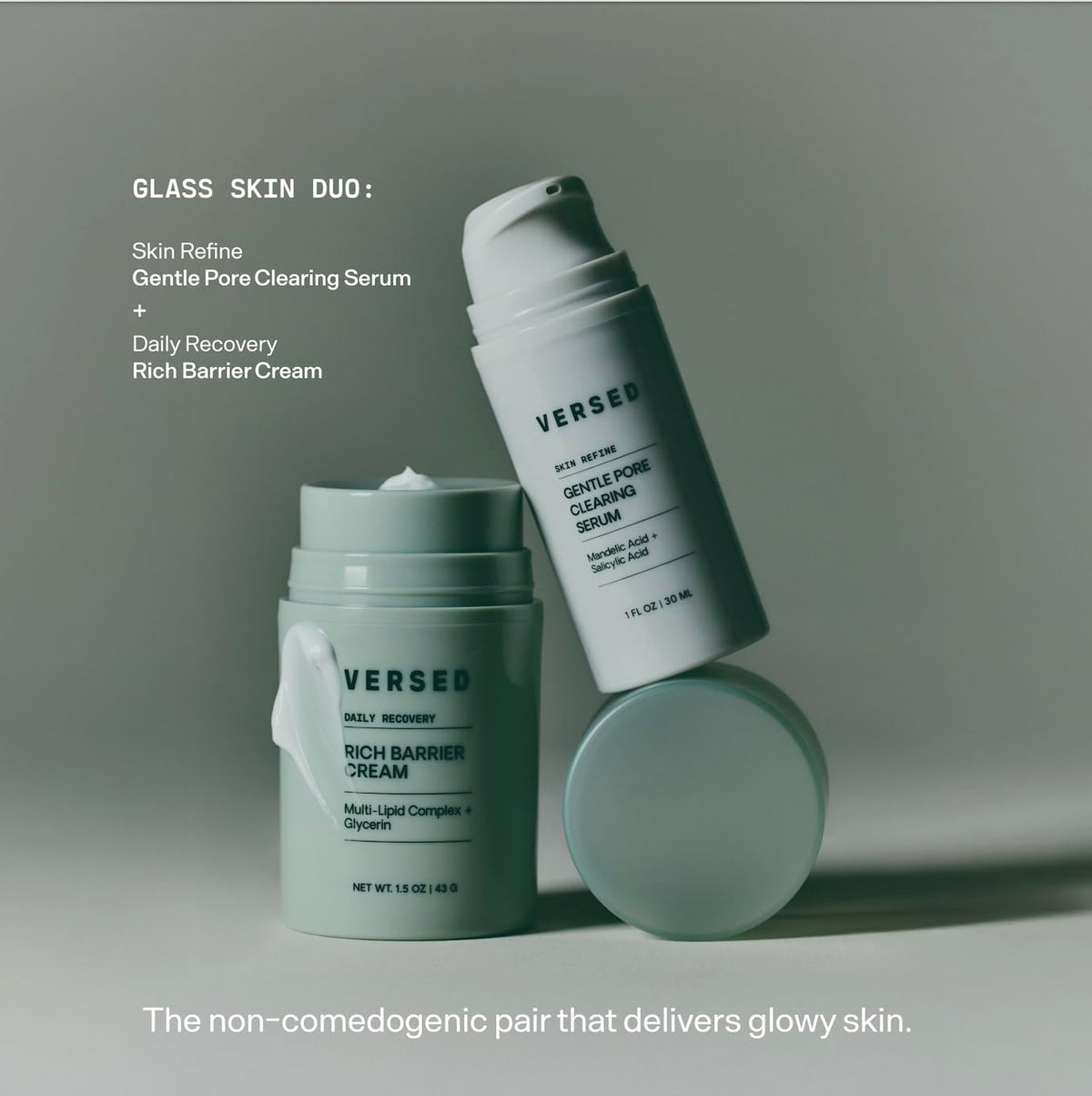 Versed serum being applied to model's cheek showing pore-refining benefit