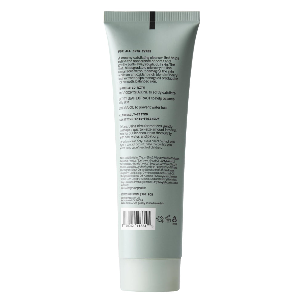 Versed size comparison in hand illustrating compact 3 fl oz travel-friendly convenience