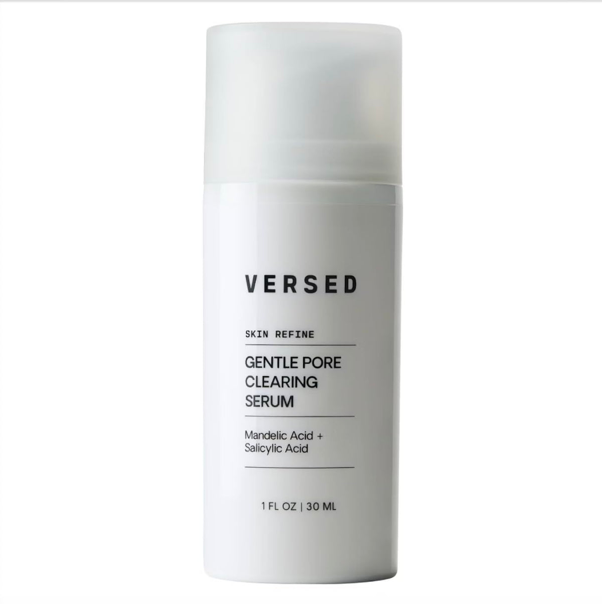 Versed front bottle showing clean label and size, promotes clear skin
