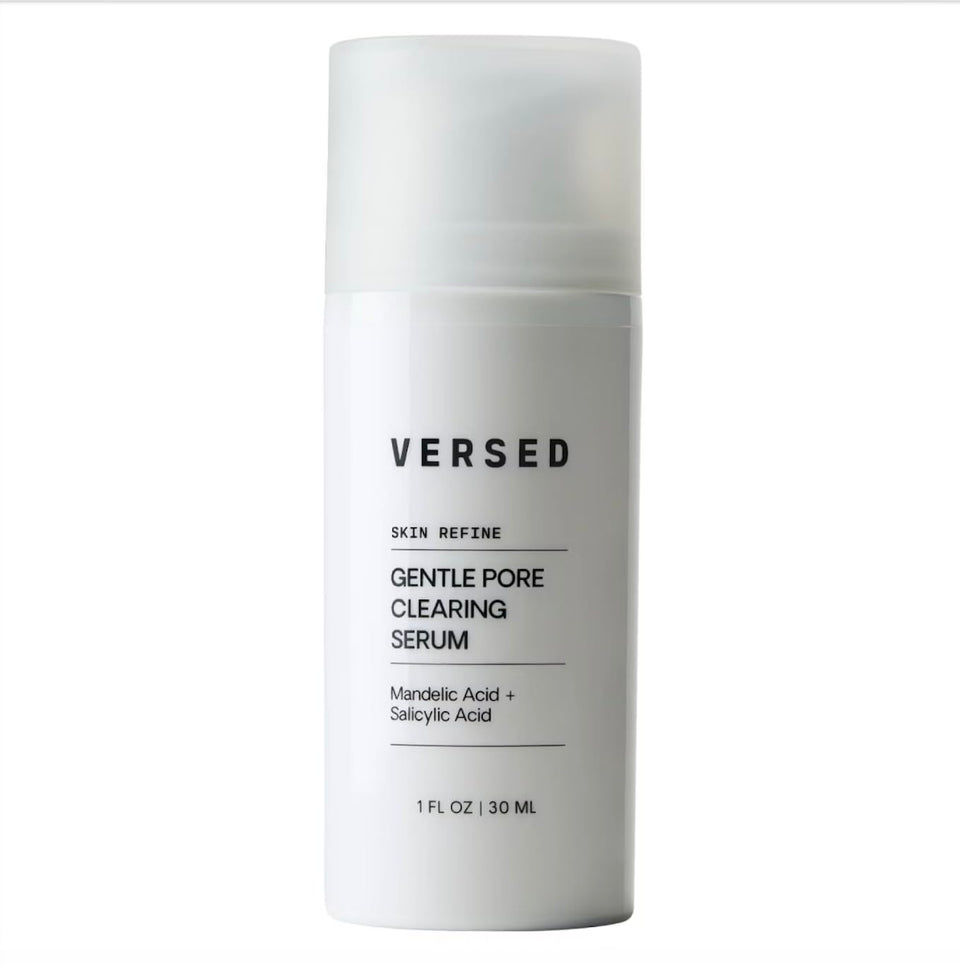 Versed front bottle showing clean label and size, promotes clear skin