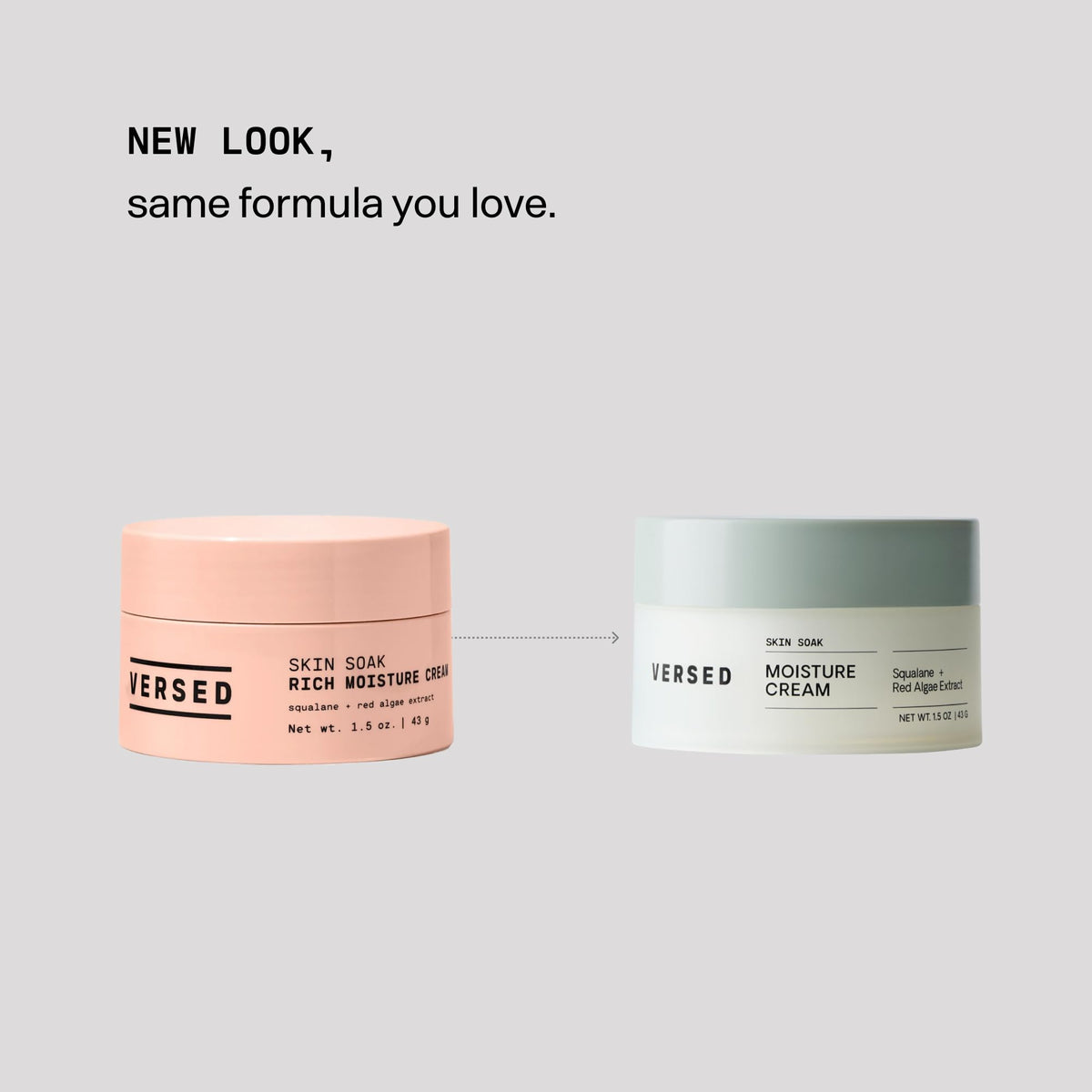 Versed ingredients flatlay highlighting squalane hyaluronic acid and red algae benefits