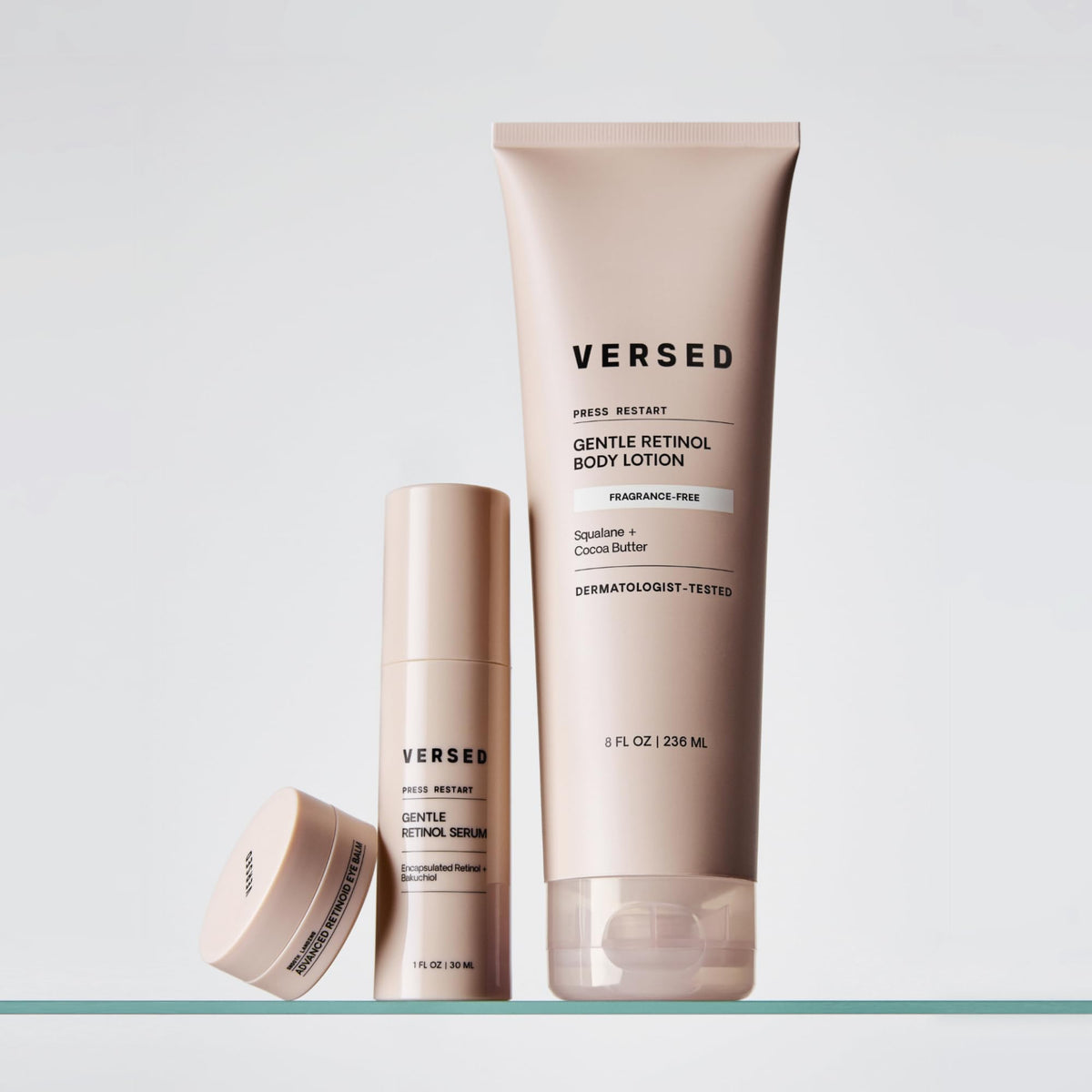 Versed on bedroom nightstand suggesting overnight use and refreshed mornings