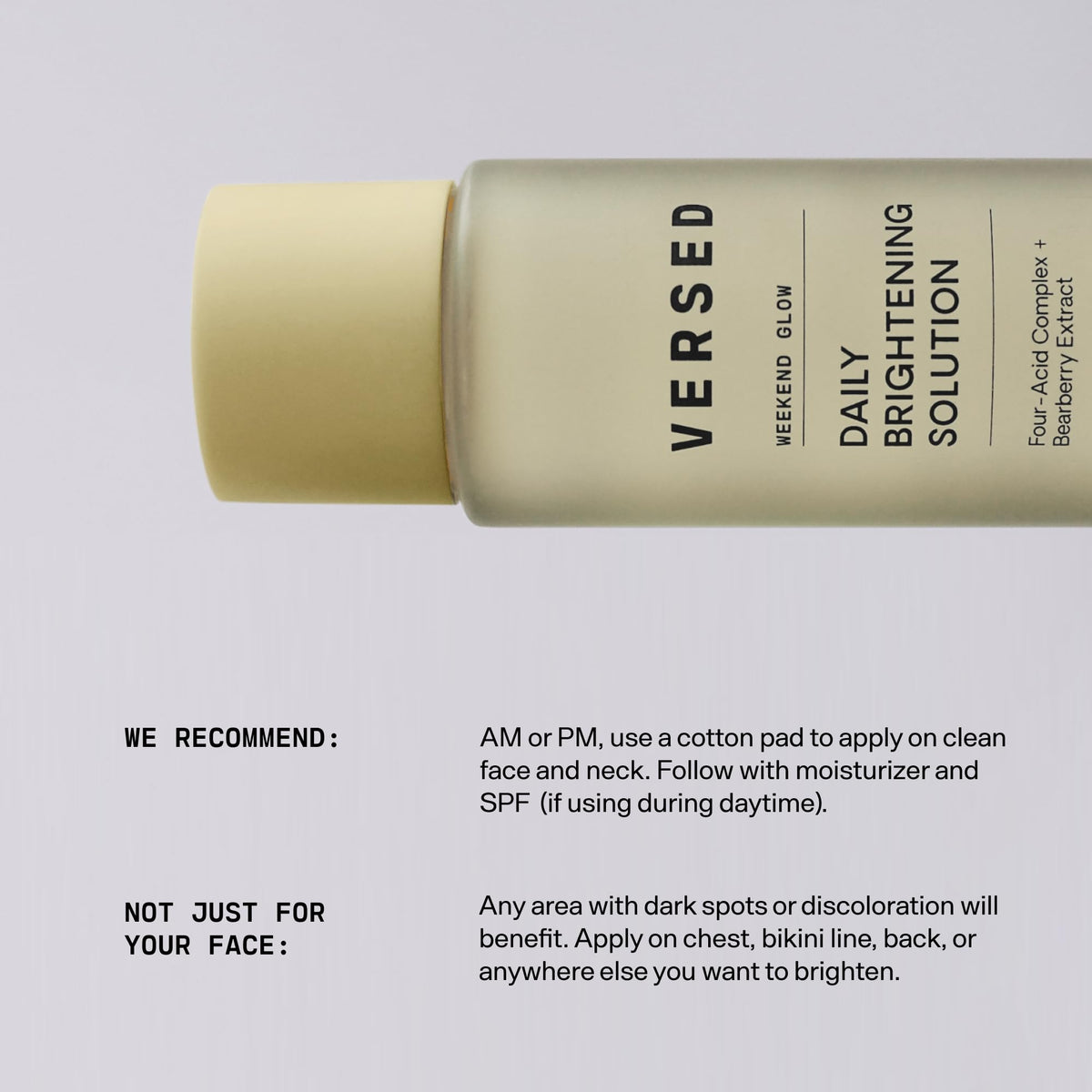 Versed Weekend Glow ingredients label showing AHAs and vitamin C benefits