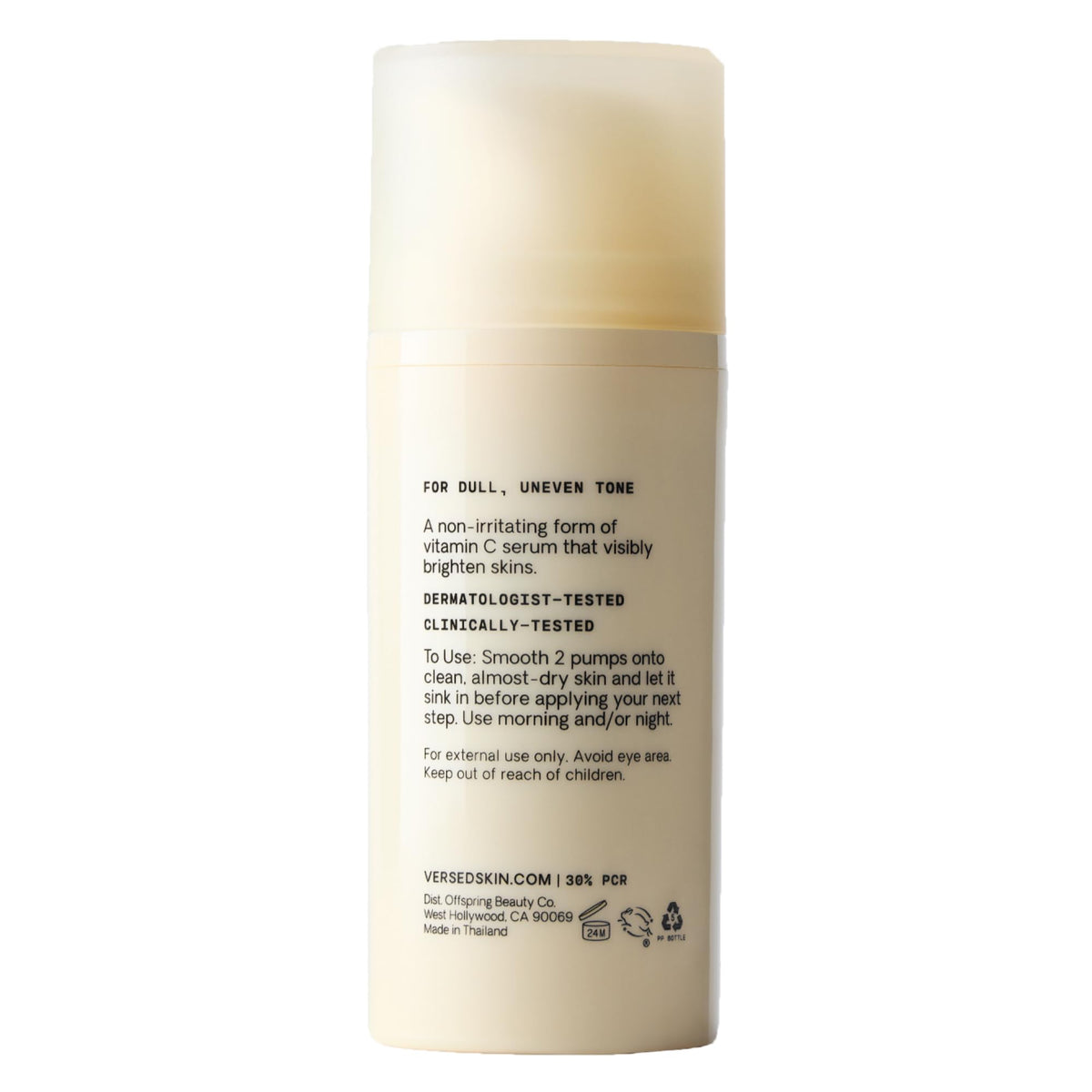 Versed Weekend Glow bottle beside a coin for size comparison highlighting convenient travel-friendly 1 fl oz