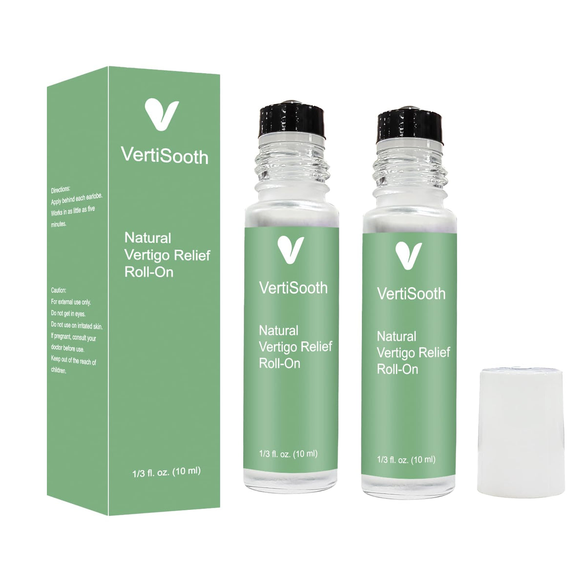 VERTISOOTH front packaging showing compact 10 ml roll-on for easy carrying and quick relief