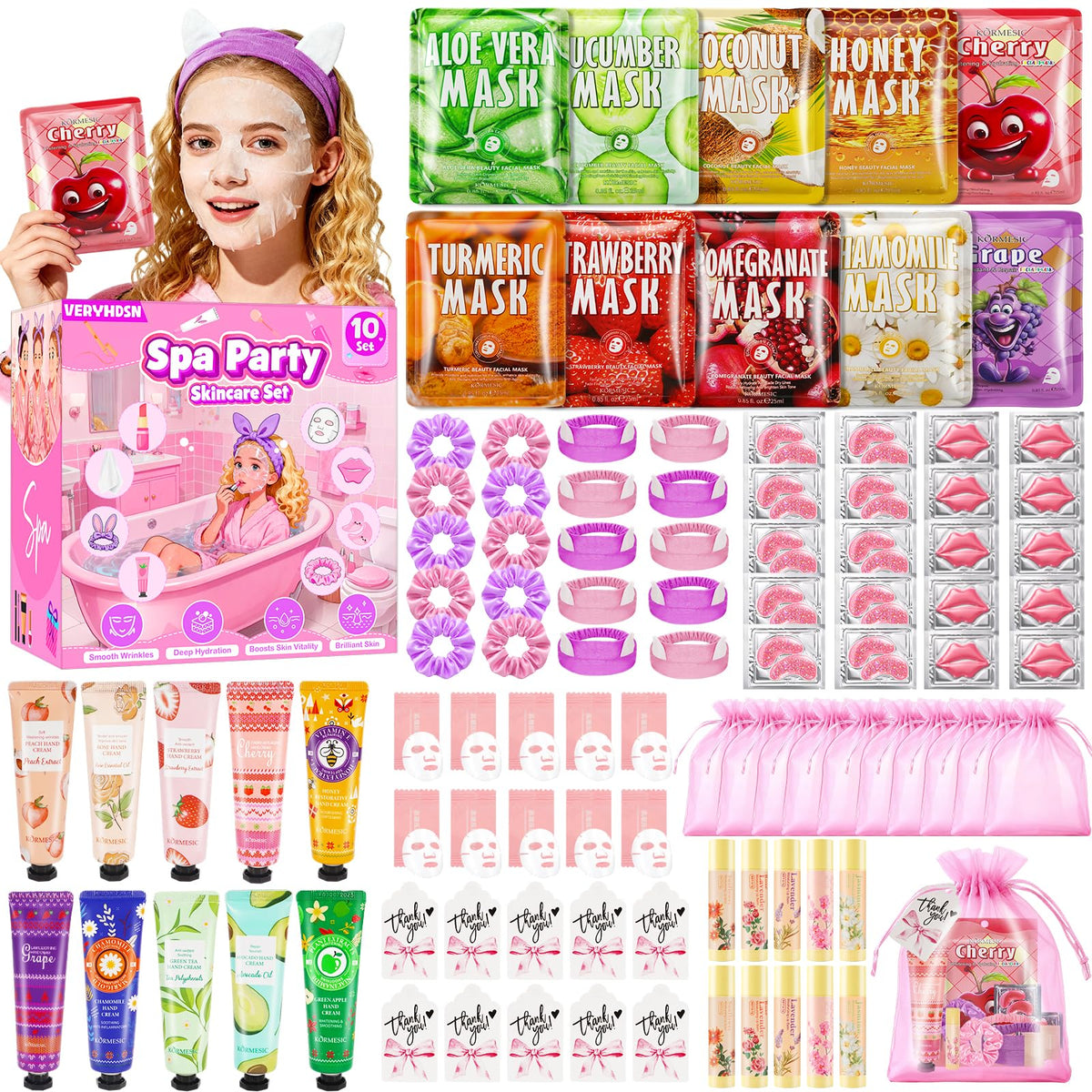 VERYHDSN front packaging showing all 100 spa pieces, great for gift-ready presentation