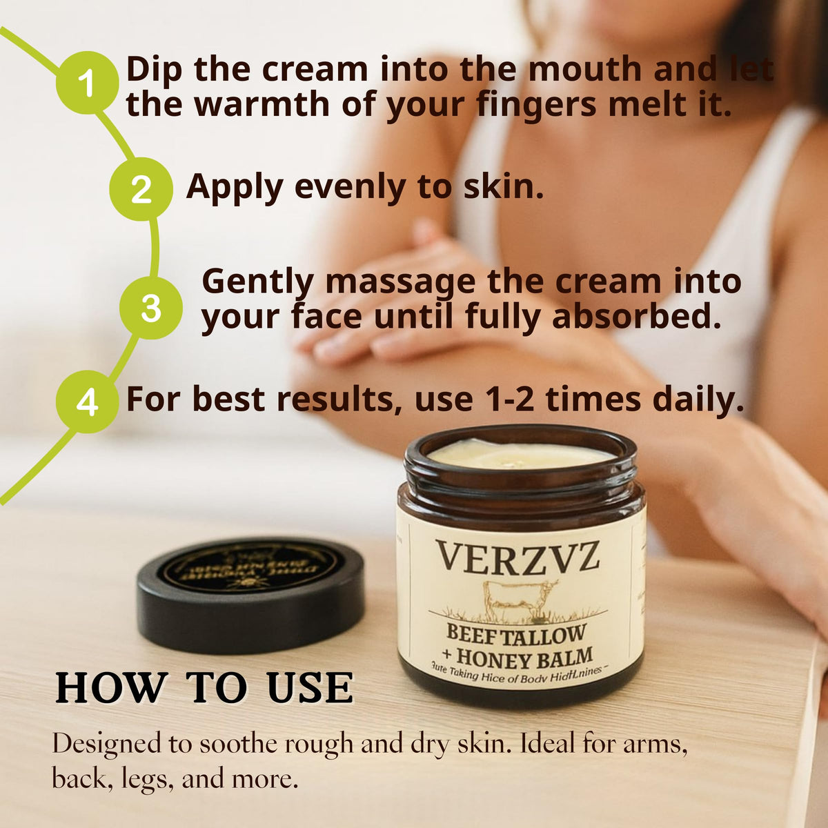 VERZVZ balm on hand showing easy spread and skin nourishment