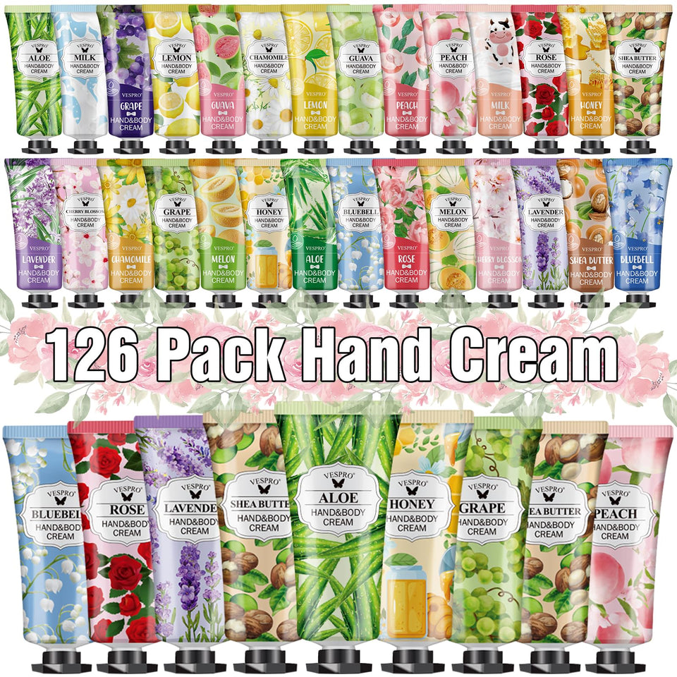 VESPRO front packaging showing 126-pack bulk hand cream and gifting value