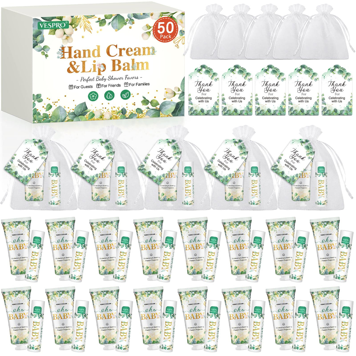VESPRO front packaging showing 50-pack favor set and instant gift readiness