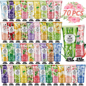 VESPRO front packaging showing 70 mini hand cream tubes and variety benefit