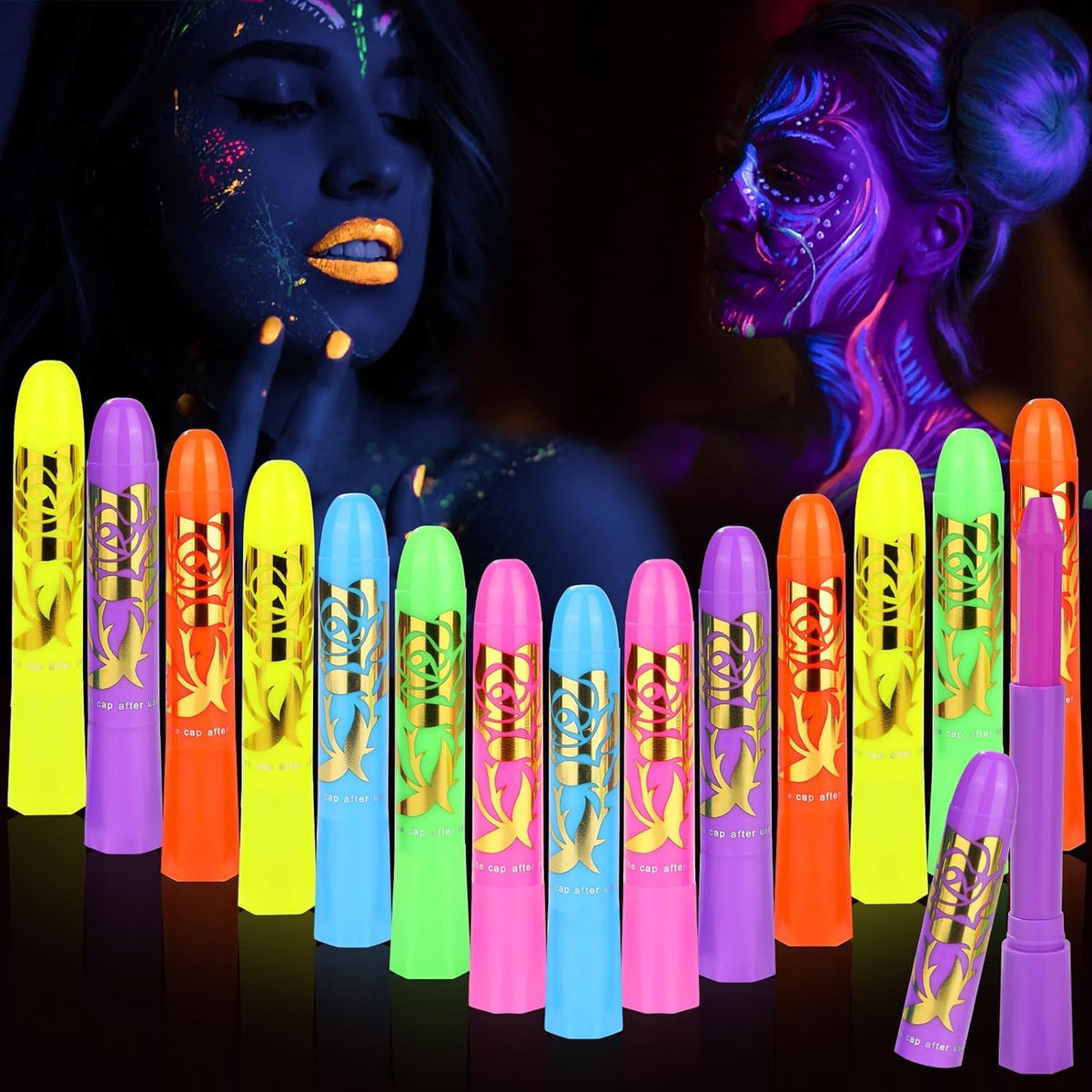 VESPRO front packaging showing 15 neon face paint sticks and kit benefits