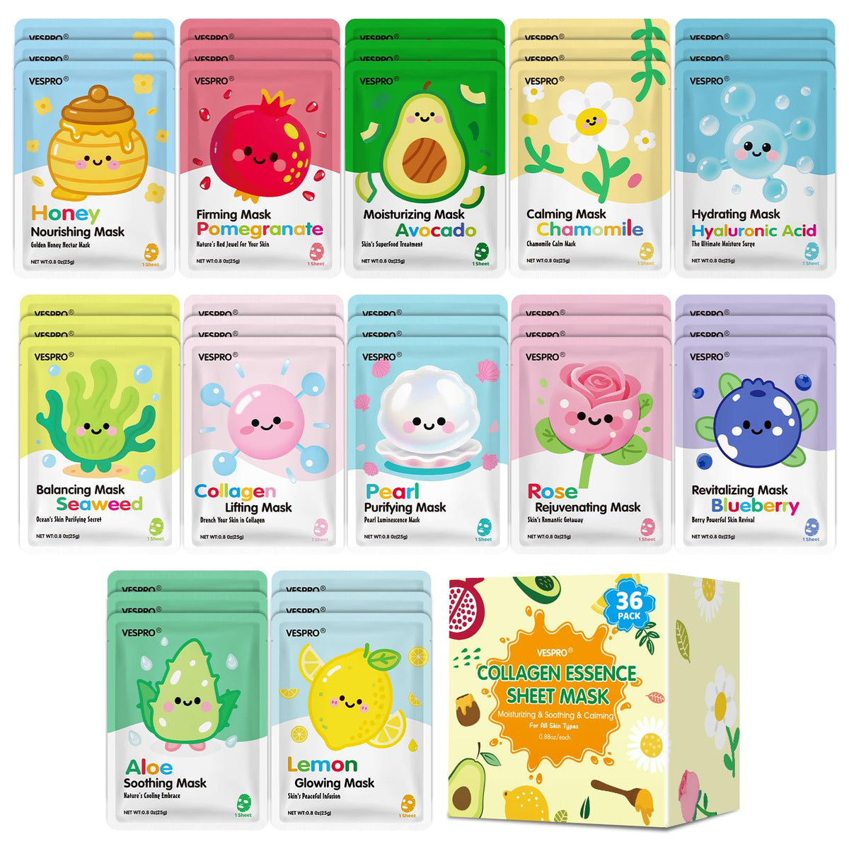 VESPRO front packaging showing the 36-pack set and variety list for easy gifting