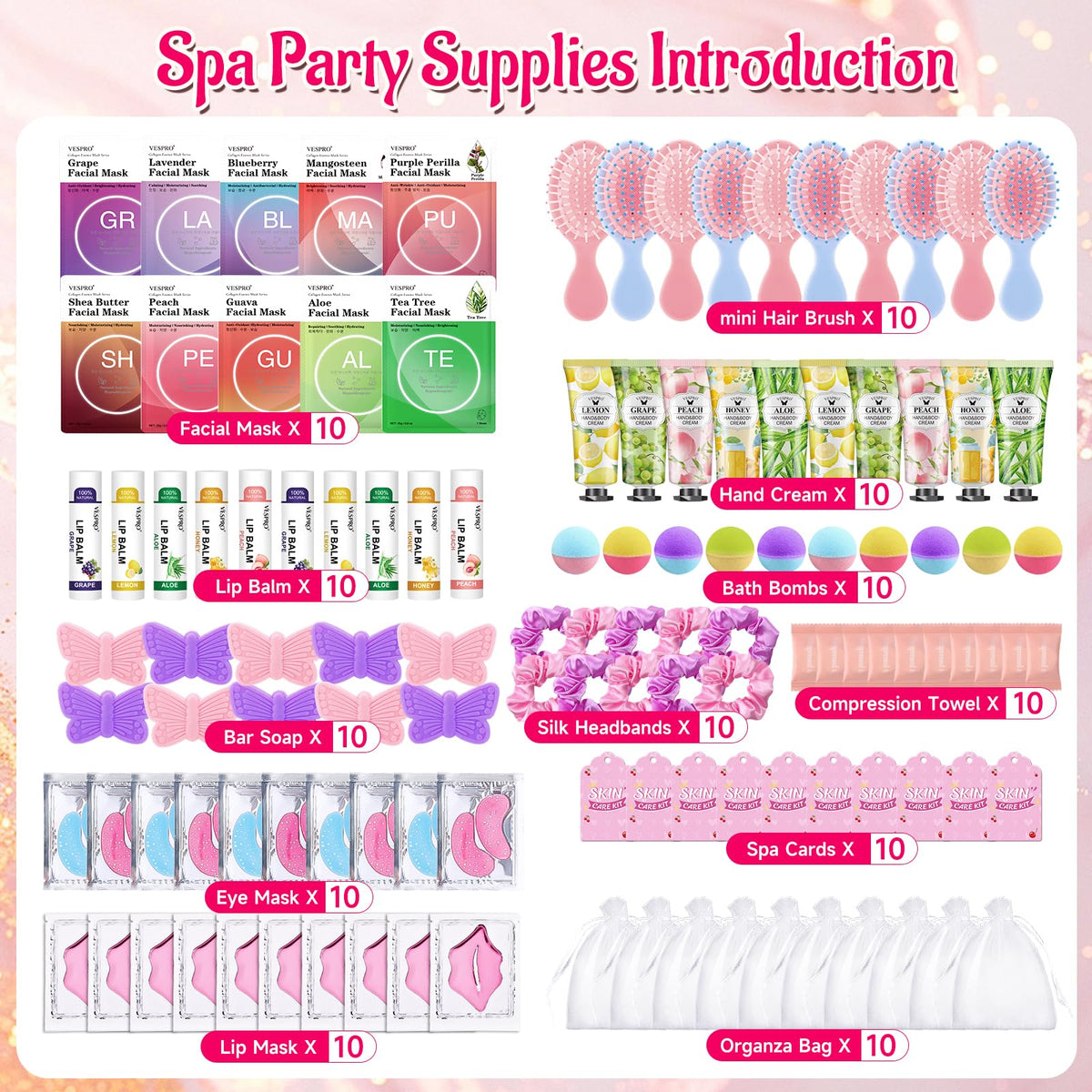 VESPRO organza bag opened revealing individually wrapped spa favors