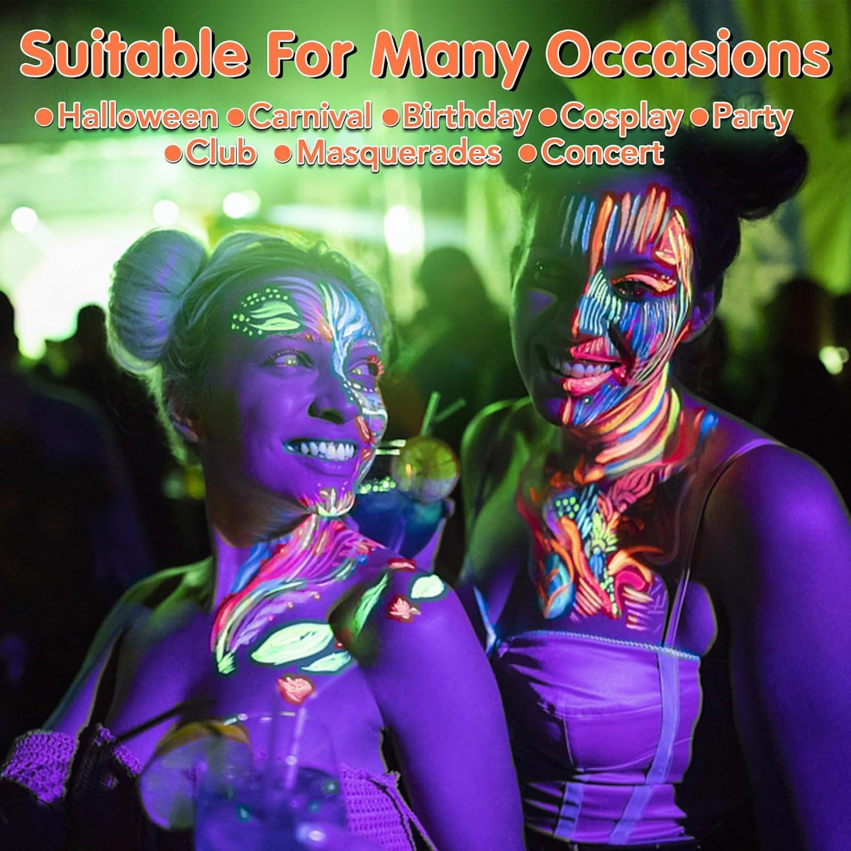 VESPRO party scene with blacklight showing vibrant glow for events and costumes
