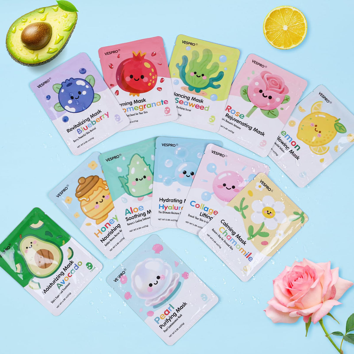 Assorted VESPRO single packs arranged as party favors illustrating group gifting use