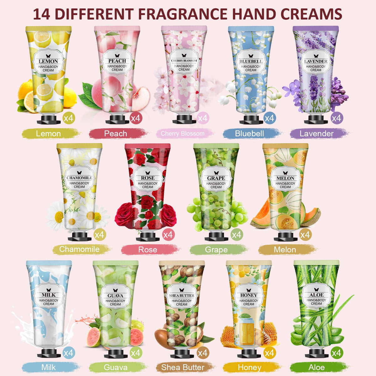 VESPRO arranged scent labels showing 14 fragrance options for variety