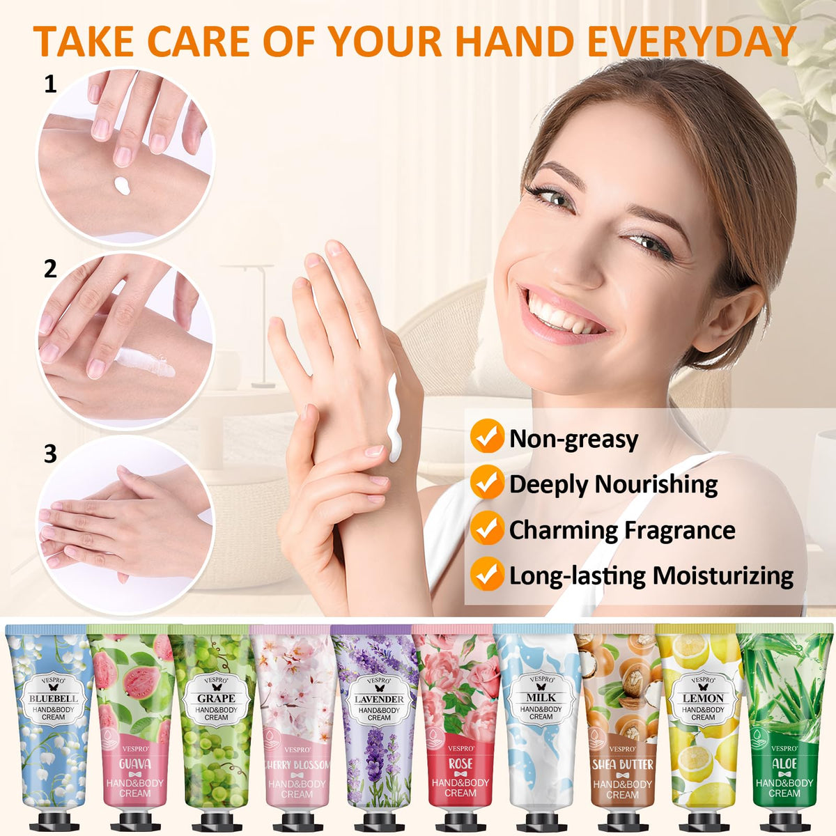 VESPRO assorted fragrances arranged to show 14 scent variety for sharing