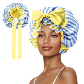 vettres bonnet front view blue stripe shows full coverage and elegant look