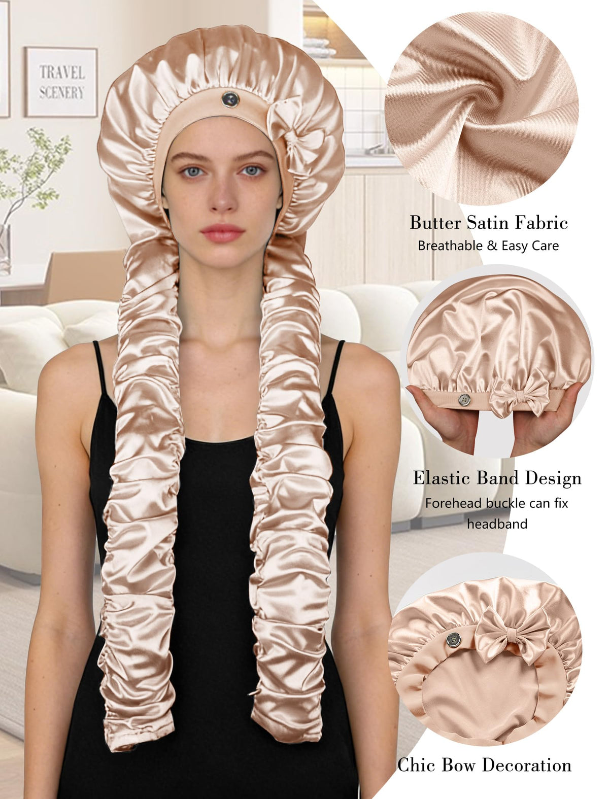 Vettres bonnet holding long braids demonstrating capacity benefit: accommodates heavy styles