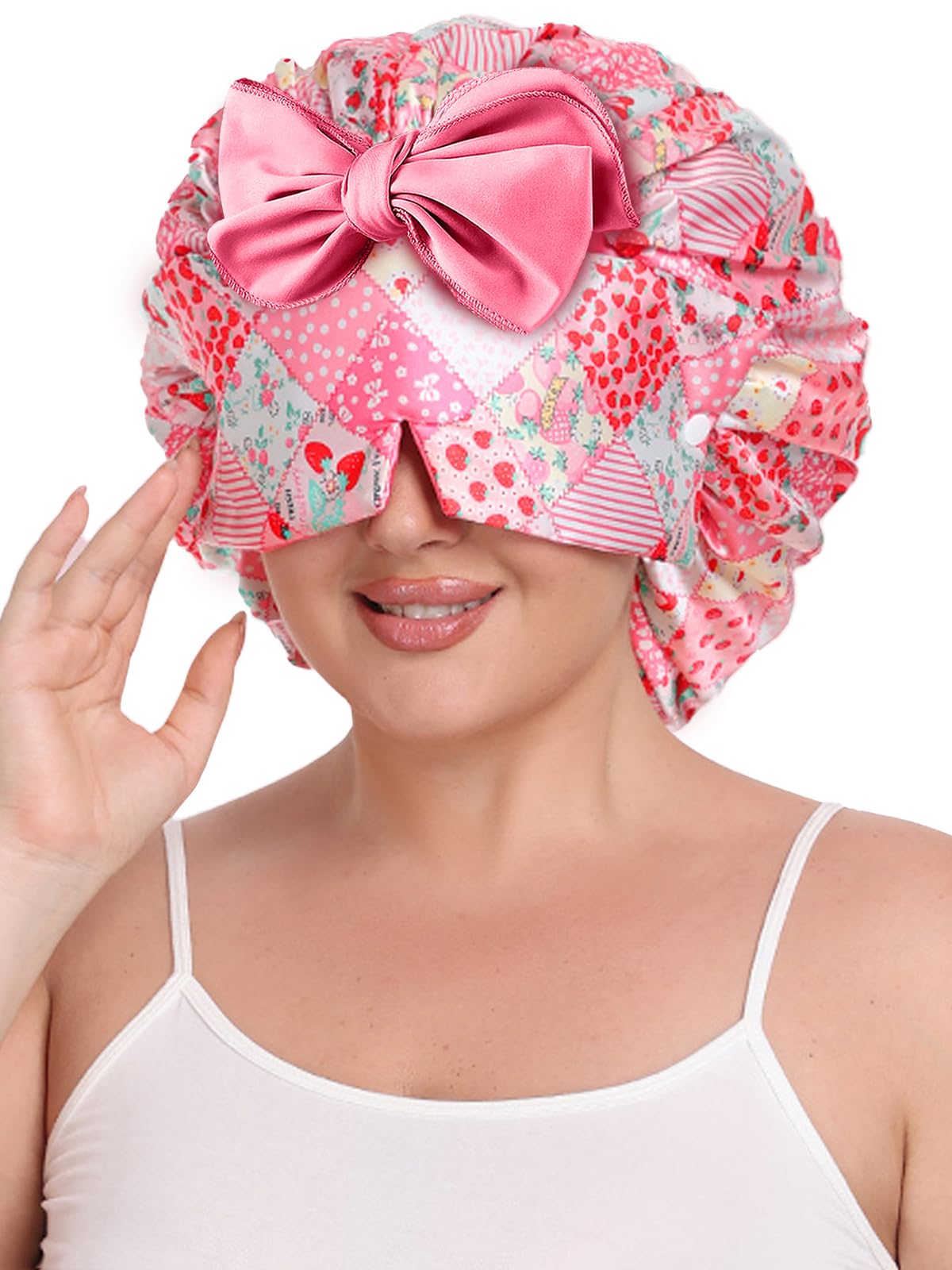 Vettres front view bonnet showing pink strawberry color and full coverage