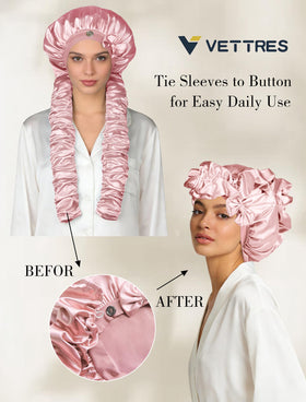 vettres long bonnet displayed to show full coverage for thick hair