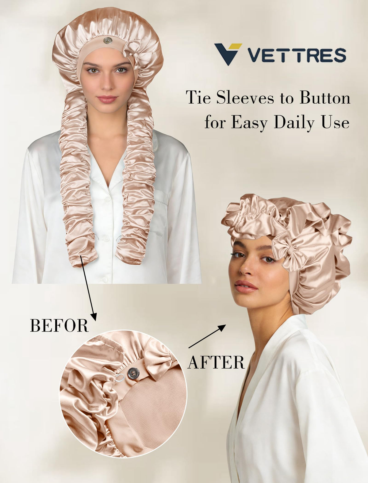 Vettres ruched ribbons detail focusing on wrap ties benefit: heatless curling support