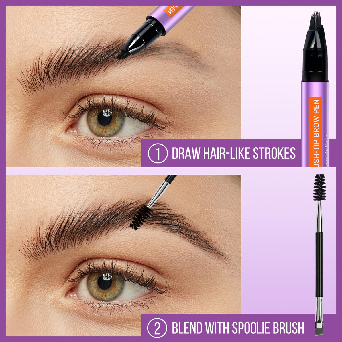 Vevivia Beauty 4D micro brush-tip close-up demonstrating precision for hair-like strokes