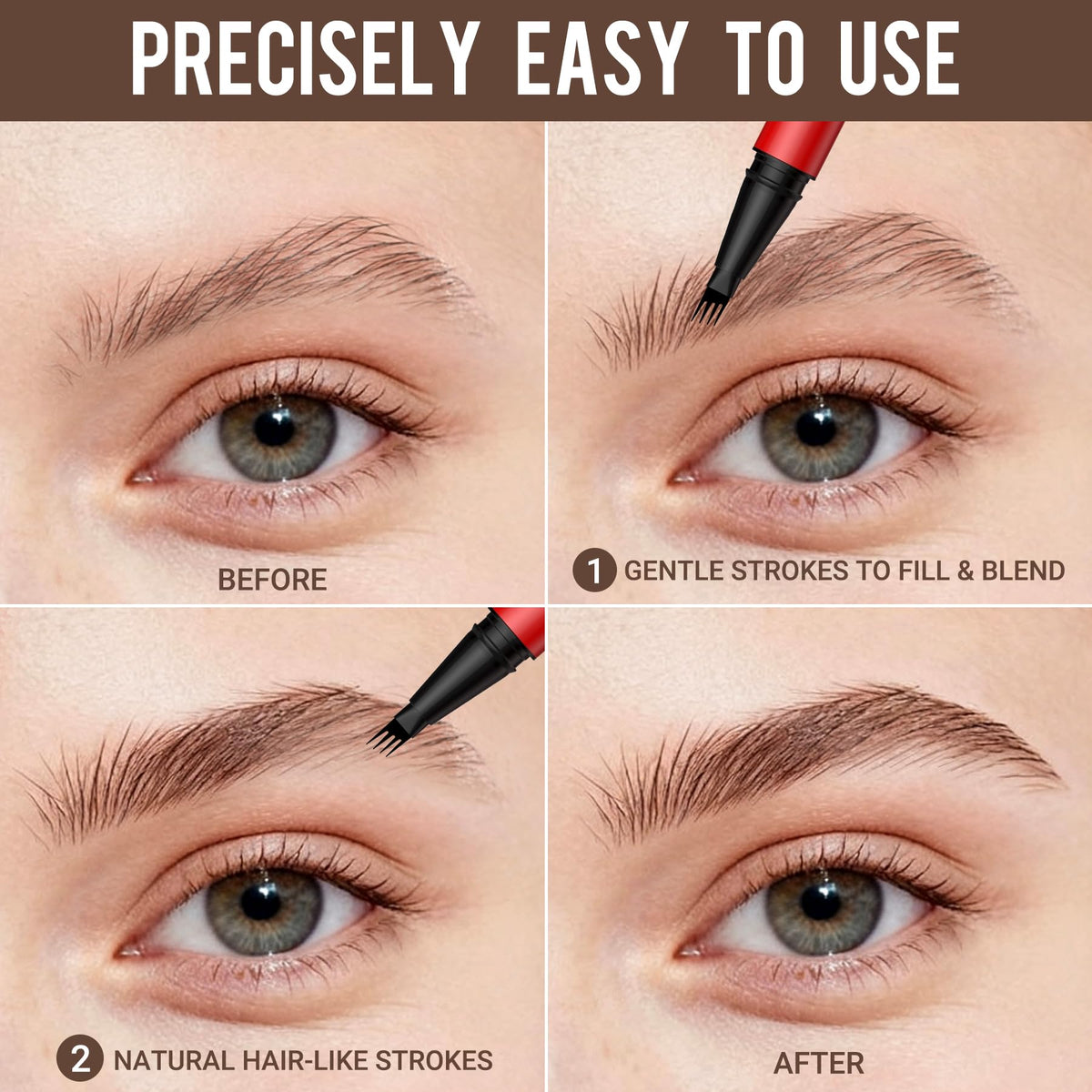 Vevivia Beauty before and after brow application showing fuller natural-looking arches