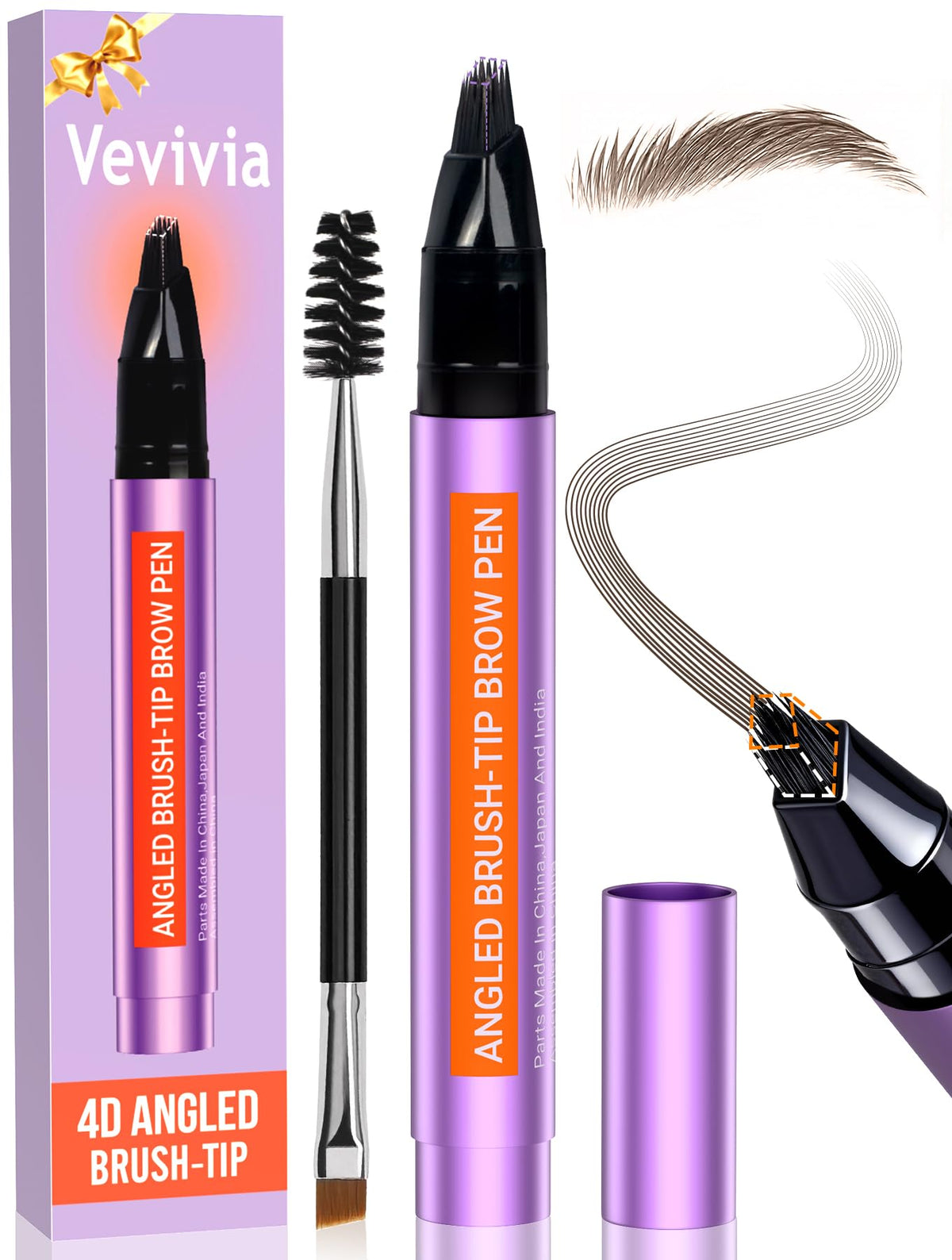 Vevivia Beauty eyebrow pen front packaging showing shade label and compact design for travel