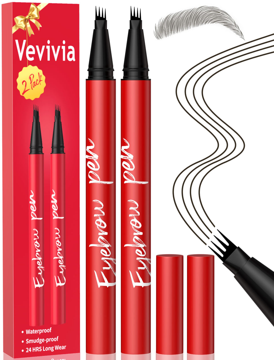 Vevivia Beauty front packaging showing two brow pens and shade labeling for easy selection